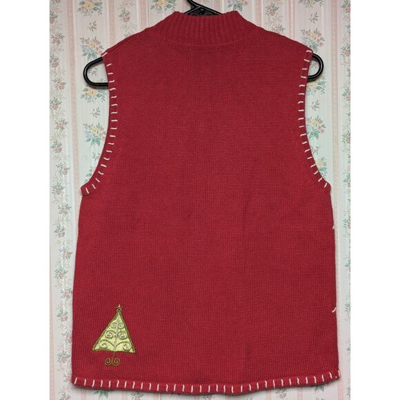 Karen Scott Christmas Tree Sweater Vest WOMENS SMALL red full zip festive ugly - Picture 7 of 9